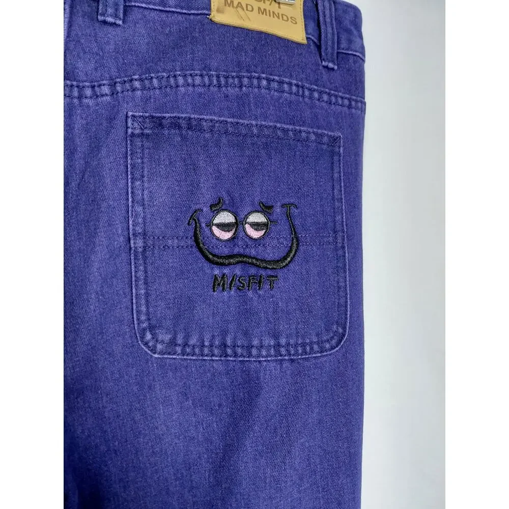 M/sf/t Mad Minds Purple Pocket Embroidered Straight Leg Jeans Men Size 36